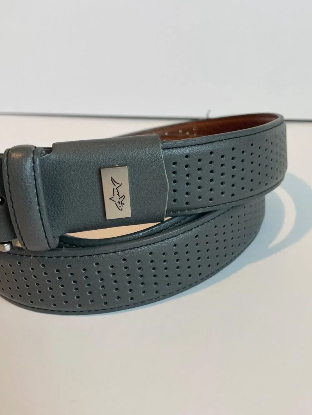 Greg Norman Men’s Grey Leather Belt Size 36 Golf